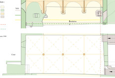 Plan et coupe de la cave, indiquant les diff&eacute;rentes phases de la construction.