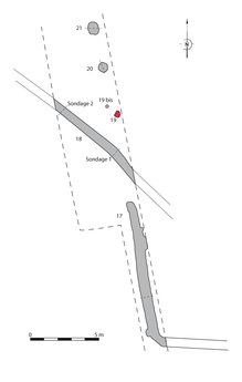Plan g&eacute;n&eacute;ral des vestiges.  Le Haut des Bois, Toutencourt (Somme), 1997. &copy; St&eacute;phane Gaudefroy, Inrap.
