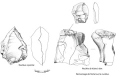 Exemples d'artefacts en silex d&eacute;bit&eacute;s selon la technique dite Levallois.  Les Fourneaux, site 23, Corbie (Somme), 2013.&nbsp;