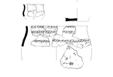 Dessin de vases en c&eacute;ramique de l'&acirc;ge du Bronze ancien (IIIe mill&eacute;naire avant notre &egrave;re) retrouv&eacute;s sur le site.  Cassagna 3, Blagnac (Haute-Garonne), 2001.&nbsp;