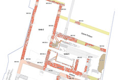 Plan des vestiges de l'&eacute;tat final de la domus vers le milieu du IIIe&nbsp;si&egrave;cle  Parc des Tanneurs, Rennes (Ille-et-Vilaine), 2017/2018  &copy; Arnaud Desfonds, Inrap