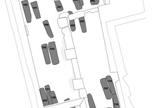 Localisation des s&eacute;pultures fouill&eacute;es dans la partie sud de la chapelle  10-12, rue Saint-Louis, Rennes (Ille-et-Vilaine)&nbsp;: fouille compl&eacute;mentaire, 2021  &copy; E. Jovenet, Inrap