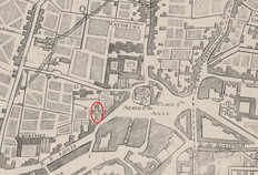 Localisation de la chapelle sur le plan de Rennes dit &laquo;&nbsp;plan Caze de la Bove&nbsp;&raquo; datant de 1782  10-12, rue Saint-Louis, Rennes (Ille-et-Vilaine)&nbsp;: fouille compl&eacute;mentaire, 2021  &copy; Archives municipales de Rennes 1 Fi48
