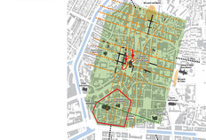 Localisation du site dans le quadrillage que formaient les rues de la ville antique  Place Sainte-Anne, Rennes (Ille-et-Vilaine), 2017/2018  &copy; Arnaud Desfonds, St&eacute;phane Jean, Ga&eacute;tan Le&nbsp;Cloirec et Dominique Pouille, Inrap&nbsp;; Thierry Lorho, SRA