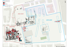 Plan de localisation des différentes interventions archéologiques et leurs secteurs de fouilles