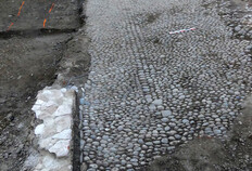 Vestiges de la rue 1, vue vers le sud, XIXe siècle. 3e ligne de métro - secteur 10 - Saint-Aubin, Toulouse (Haute-Garonne), 2025