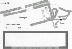 Plan du b&acirc;timent &agrave; portique de tradition hell&eacute;nistique, Ier si&egrave;cle avant J.-C.  Impasse Boissier/quai Georges-Cl&eacute;menceau  &copy; Michel Piskorz, Inrap, Michel Py, CNRS