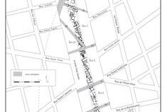 Plan g&eacute;n&eacute;ral des vestiges antiques � Ier-IIe si&egrave;cle apr&egrave;s J.-C.  Parking Jean-Jaur&egrave;s, N&icirc;mes (Gard), 2007 