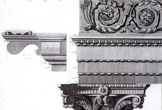 Chapiteau et entablement de la Maison Carr&eacute;e.  Charles-Louis Cl&eacute;risseau, gravure de Claude Ren&eacute; Gabriel Poulleau, Antiquit&eacute;s de la France. Monumens de Nismes, pl. VI, 1778.&nbsp;  &copy; Ville de N&icirc;mes, Carr&eacute; d'Art biblioth&egrave;que, 75629.&nbsp;