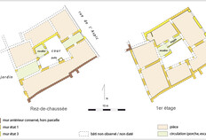 &Eacute;tat 3 de la maison, vers 1550 : les espaces b&acirc;tis se sont &eacute;tendus, au d&eacute;triment de la cour.&nbsp;Le confort est assur&eacute; par le fon&ccedil;age d'un puits et la maison disposait certainement de chemin&eacute;es dans ses pi&egrave;ces principales et de latrines au rez-de-chauss&eacute;e ou dans le jardin, mais elles n'ont pas &eacute;t&eacute; conserv&eacute;es. Fond de plan Cabinet d'architecture Cr&eacute;gut-Duport, N&icirc;mes16 rue de l'Aspic, N&icirc;mes (Gard), 2020&nbsp;  &copy; Infographie, Odile Maufras, Inrap sur fond de plan Cabinet d'architecture Cr&eacute;gut-Duport, N&icirc;mes  