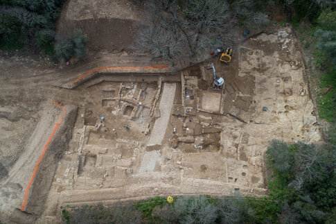 Vue z&eacute;nithale du chantier  33 rue Rouget de Lisle, N&icirc;mes (Gard), 2021  &copy; Pascal Bois, Inrap 
