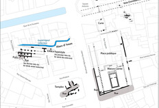Le quartier du forum &agrave; N&icirc;mes vers le milieu du Ier si&egrave;cle apr&egrave;s J.-C.&nbsp;  &copy; Martial Monteil, Universit&eacute; de Nantes, Daniela Ugolini CNRS, Christian Olive SRA Languedoc-Roussillon  