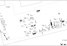 Plan des vestiges domestiques du courant du Ier&nbsp;si&egrave;cle avant&nbsp;J.-C.&nbsp;&nbsp;  Maison de Sant&eacute; protestante, N&icirc;mes (Gard), 1995  &copy; Michel Piskorz et V&eacute;ronique Leli&egrave;vre, Inrap, Martial Monteil, Nantes Universit&eacute;