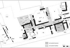 Plan des vestiges domestiques du courant du Ier&nbsp;si&egrave;cle apr&egrave;s J.-C.&nbsp;  Maison de Sant&eacute; protestante, N&icirc;mes (Gard), 1995  &copy; Michel Piskorz et V&eacute;ronique Leli&egrave;vre, Inrap, Martial Monteil, Nantes Universit&eacute;