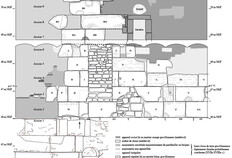 Superposition des diff&eacute;rents relev&eacute;s de 1976, 2009 et 2014 du mur en grand appareil de r&eacute;emploi (DAO R. Pell&eacute;)  33 rue de l'Aspic, N&icirc;mes (Gard), 2009 et 2014  &copy; Richard Pell&eacute;, Inrap