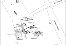 &laquo;&nbsp;Les Vill&eacute;giales des B&eacute;n&eacute;dictins&nbsp;&raquo;, plan des vestiges vers le milieu du Ier&nbsp;si&egrave;cle&nbsp;apr&egrave;s J.-C.  Les Vill&eacute;giales des B&eacute;n&eacute;dictins, N&icirc;mes (Gard), 1992  &copy; Laurent Sauvage, Inrap et Martial Monteil, Nantes Universit&eacute;