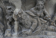 D&eacute;tail de la frise du XVIIe&nbsp;si&egrave;cle&nbsp;: sommeil de No&eacute; pendant son ivresse.  Cath&eacute;drale Notre Dame et Saint Castor, N&icirc;mes (Gard), 2022/2025  &copy; Marie Rochette, Inrap