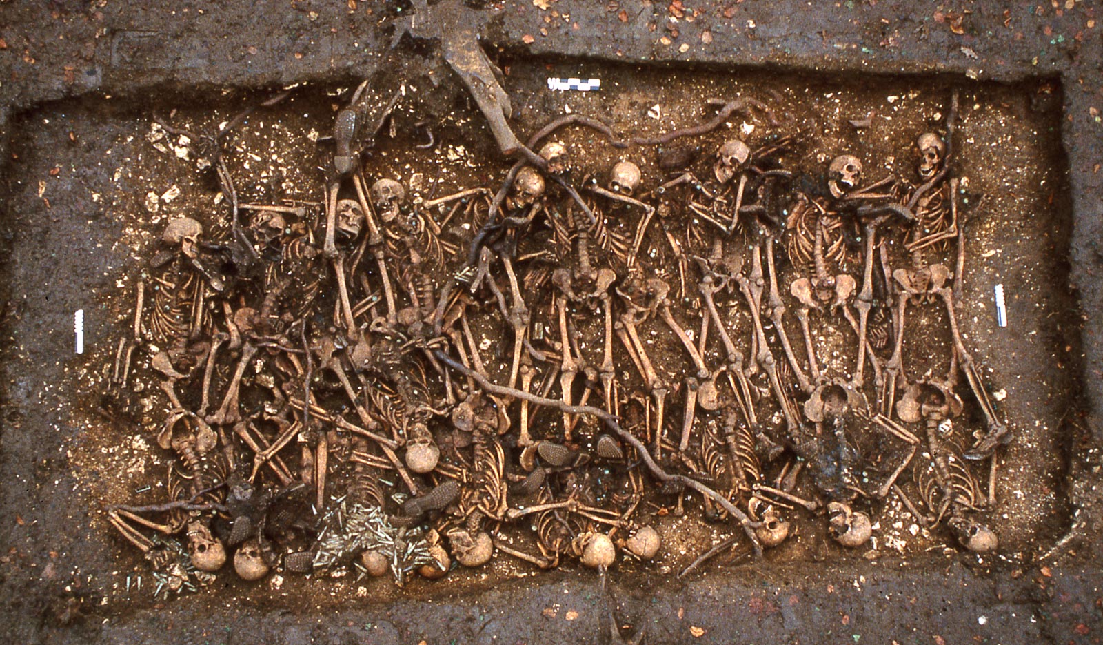 Cette s&eacute;pulture collective rec&egrave;le les restes du c&eacute;l&egrave;bre &eacute;crivain Alain Fournier ainsi que ceux de ses compagnons d'armes, tous disparus le 22 septembre 1914 (Saint-R&eacute;my-la-Calonne, Meuse).   &copy; H. Paitier, Inrap 