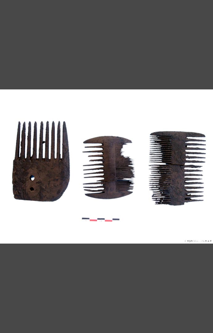 Peignes en bois retrouv&eacute;s dans un d&eacute;potoir du XVIe si&egrave;cle &agrave; Tours.   &copy; S. David, Inrap 